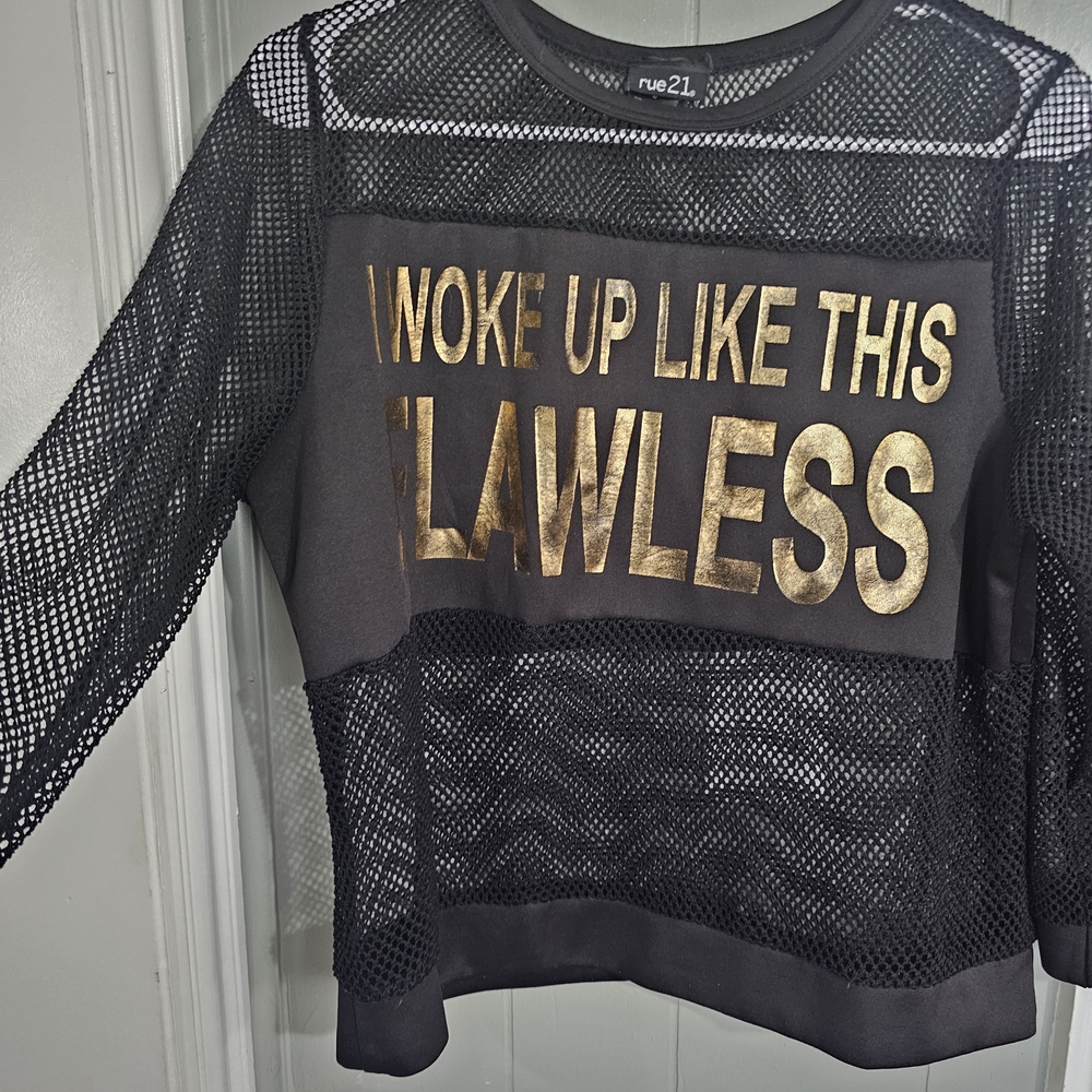 Rue21 Black Mesh Sweatshirt with Gold Print